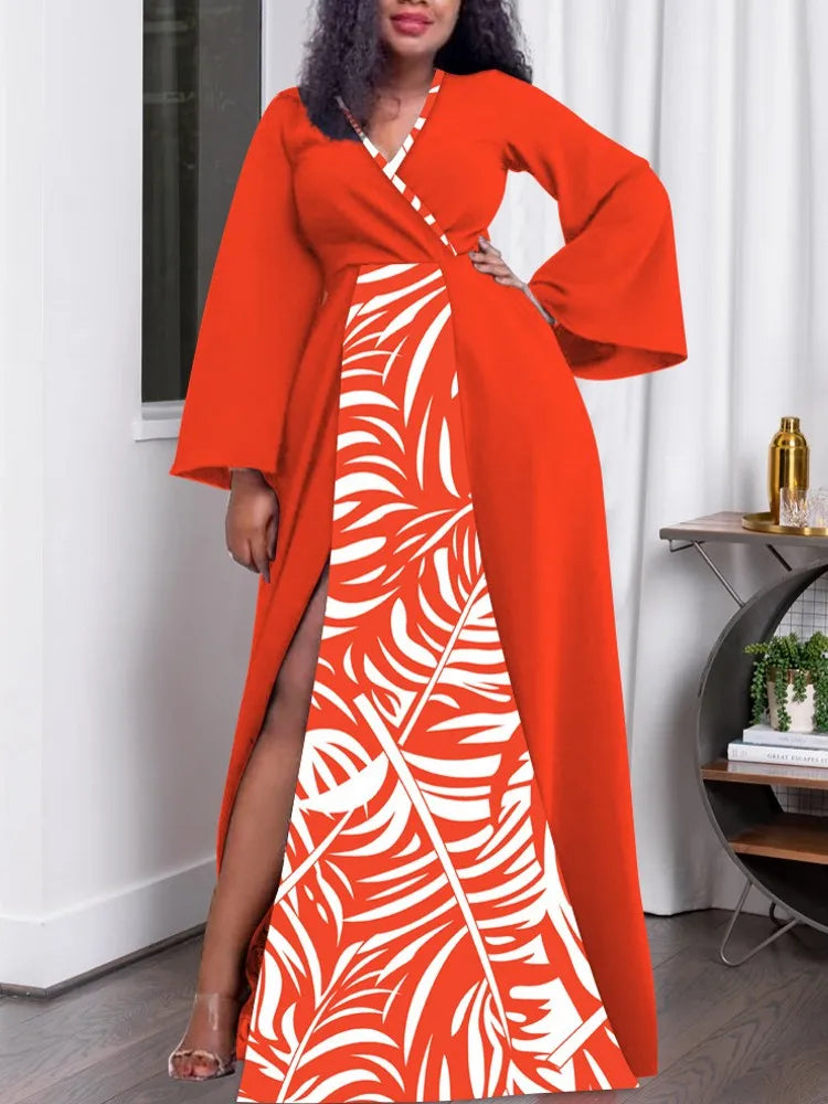 Vestido maxi estilo rua manga longa feminino, roupas de tamanhos grandes, vestes grandes, grande, verão, outono, casual, 3XL, 4XL