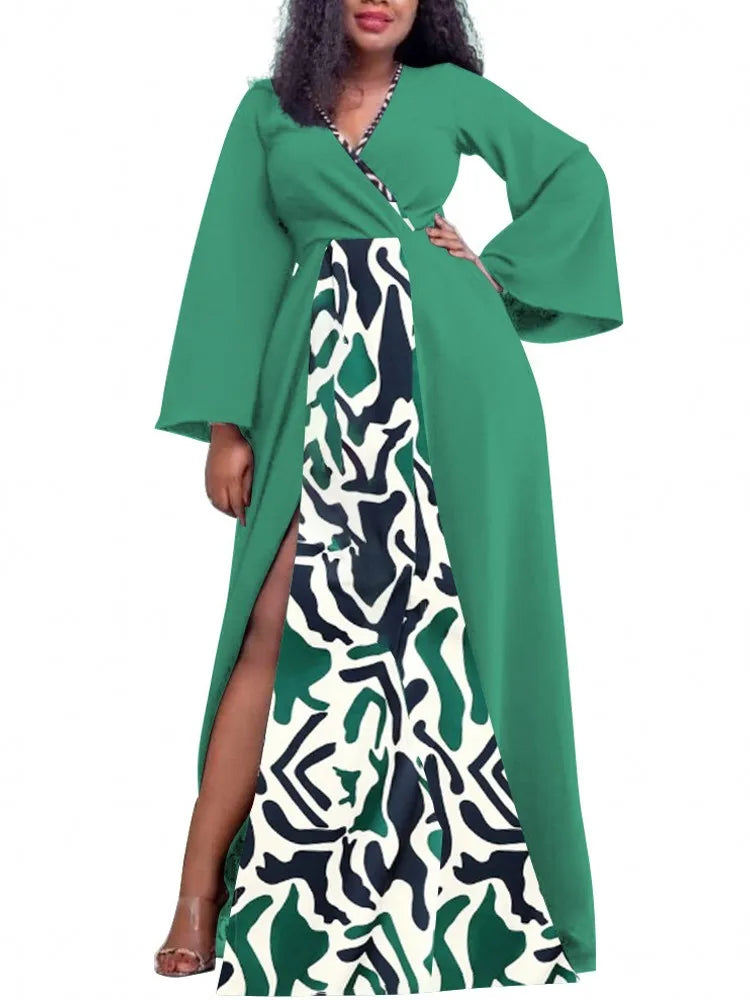 Vestido maxi estilo rua manga longa feminino, roupas de tamanhos grandes, vestes grandes, grande, verão, outono, casual, 3XL, 4XL