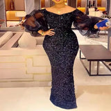 Long Puff Sleeve Sequin Maxi Dress, Slim Fit Pencil Dresses, Fashion Sexy, Chic, Plus Size, Elegant, Autumn, Winter 
