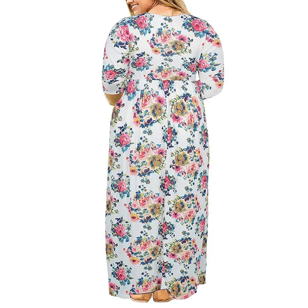 Women's wear-resistant printed maxi dress, large size dress, large size, fat mm, summer clothing 