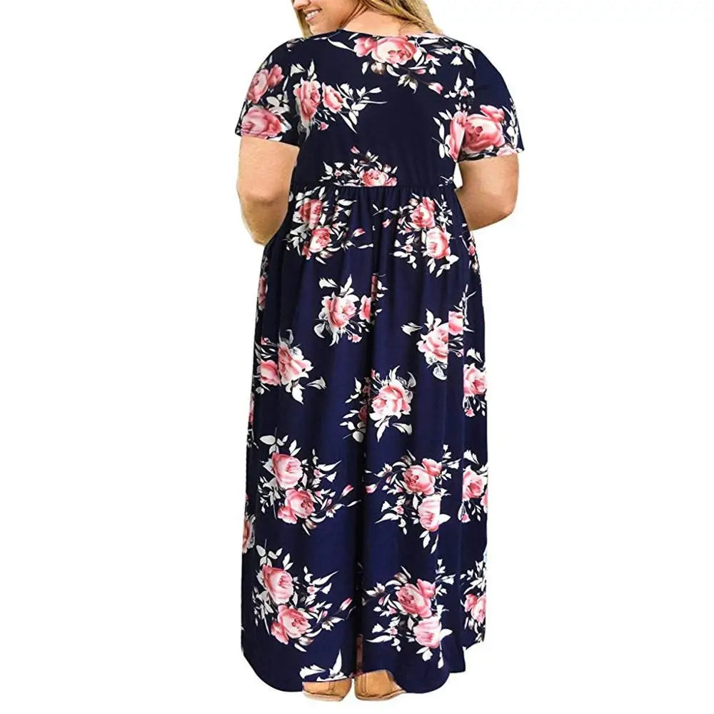 Women's wear-resistant printed maxi dress, large size dress, large size, fat mm, summer clothing 
