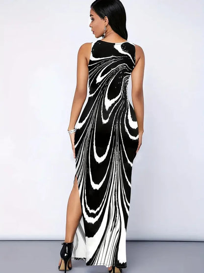 Vestido de tirantes con abertura y estampado integral, elegante vestido largo ajustado sin mangas para primavera y verano, ropa de mujer 