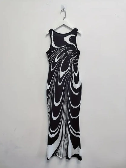 Vestido de tirantes con abertura y estampado integral, elegante vestido largo ajustado sin mangas para primavera y verano, ropa de mujer 