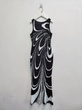 All Over Print Split Tank Dress, Elegant Sleeveless Bodycon Maxi Dress for Spring Summer, Women Clothing 