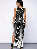 All Over Print Split Tank Dress, Elegant Sleeveless Bodycon Maxi Dress for Spring Summer, Women Clothing 