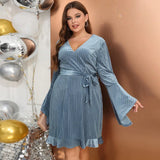 Sexy V Neck Dress for Women Long Sleeve Elegant Dresses for Lady Evening Party Plus Size Fashion Glamorous Short Autumn 