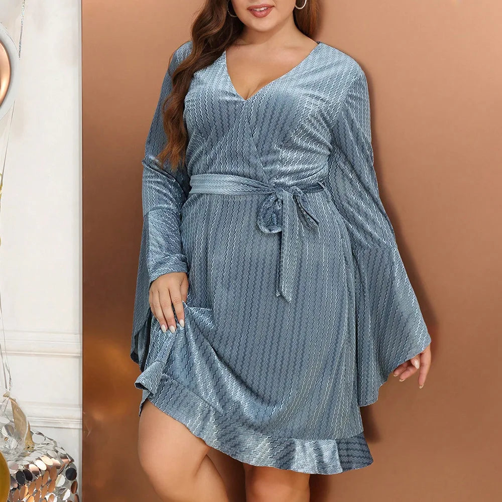 Sexy V Neck Dress for Women Long Sleeve Elegant Dresses for Lady Evening Party Plus Size Fashion Glamorous Short Autumn 