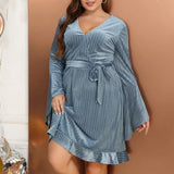 Sexy V Neck Dress for Women Long Sleeve Elegant Dresses for Lady Evening Party Plus Size Fashion Glamorous Short Autumn 
