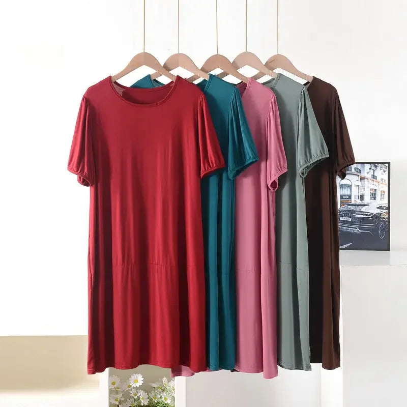Vestido suelto de manga corta para mujer, de verano, color liso, tallas grandes XL-8XL 