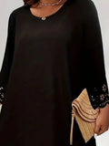 Vestido solto oco feminino, gola redonda, manga longa, monocromático, plus size, nova moda, 1XL-5XL