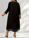 Vestido solto oco feminino, gola redonda, manga longa, monocromático, plus size, nova moda, 1XL-5XL