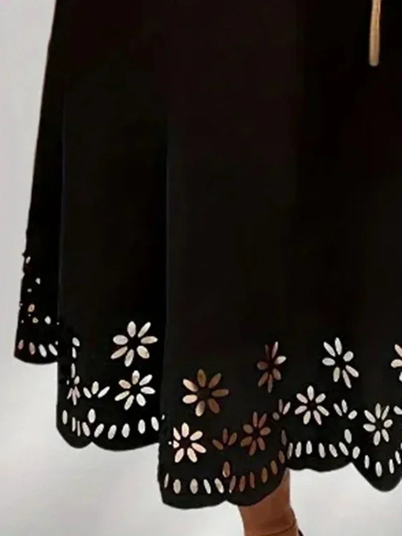 Vestido solto oco feminino, gola redonda, manga longa, monocromático, plus size, nova moda, 1XL-5XL