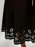Vestido solto oco feminino, gola redonda, manga longa, monocromático, plus size, nova moda, 1XL-5XL