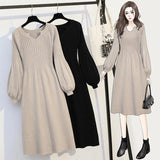 Vestido de talla grande para cubrir la barriga, largo medio a largo, suéter de punto, falda larga sencilla y versátil, otoño e invierno. 
