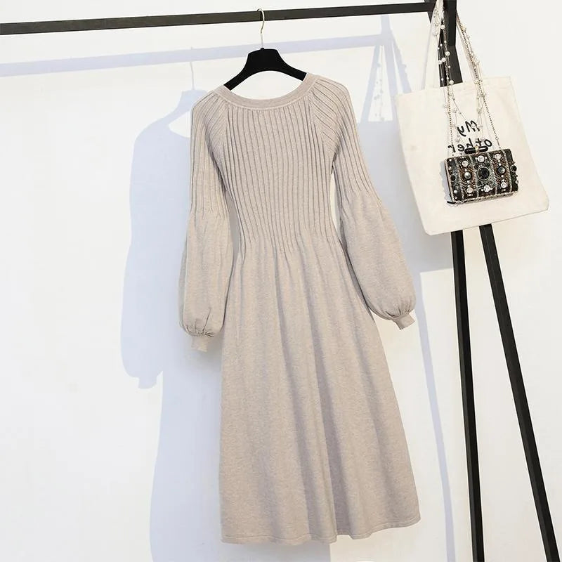 Vestido de talla grande para cubrir la barriga, largo medio a largo, suéter de punto, falda larga sencilla y versátil, otoño e invierno. 