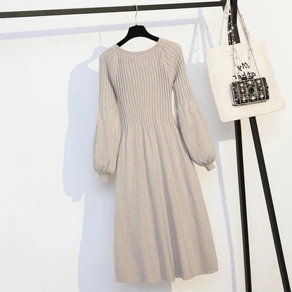 Vestido de talla grande para cubrir la barriga, largo medio a largo, suéter de punto, falda larga sencilla y versátil, otoño e invierno. 