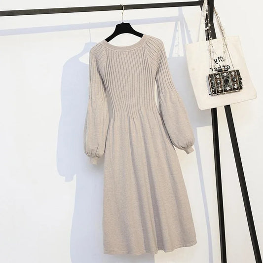 Vestido tamanho grande para cobrir barriga solta, comprimento médio a longo, suéter de malha, saia longa simples e versátil, outono e inverno