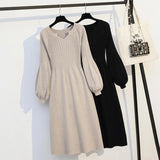 Vestido de talla grande para cubrir la barriga, largo medio a largo, suéter de punto, falda larga sencilla y versátil, otoño e invierno. 