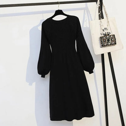 Vestido de talla grande para cubrir la barriga, largo medio a largo, suéter de punto, falda larga sencilla y versátil, otoño e invierno. 