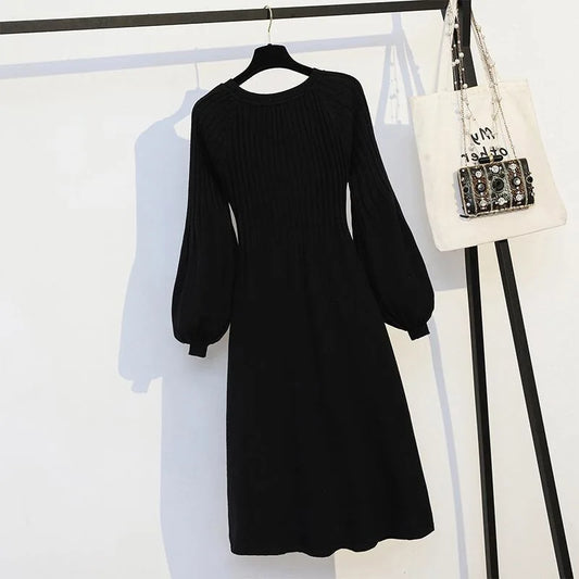Vestido tamanho grande para cobrir barriga solta, comprimento médio a longo, suéter de malha, saia longa simples e versátil, outono e inverno