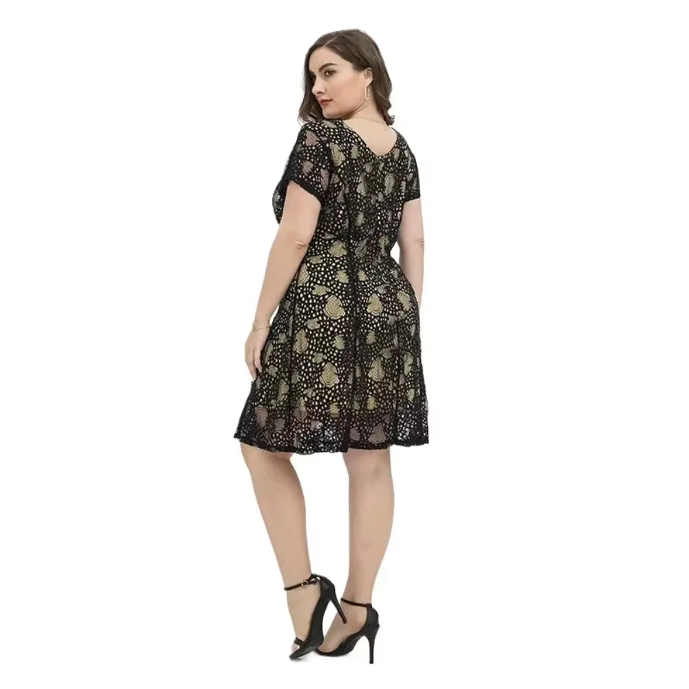Plus size dress for chubby sisters, round neck, slimming style, elegant 