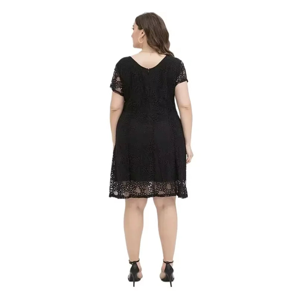 Plus size dress for chubby sisters, round neck, slimming style, elegant 