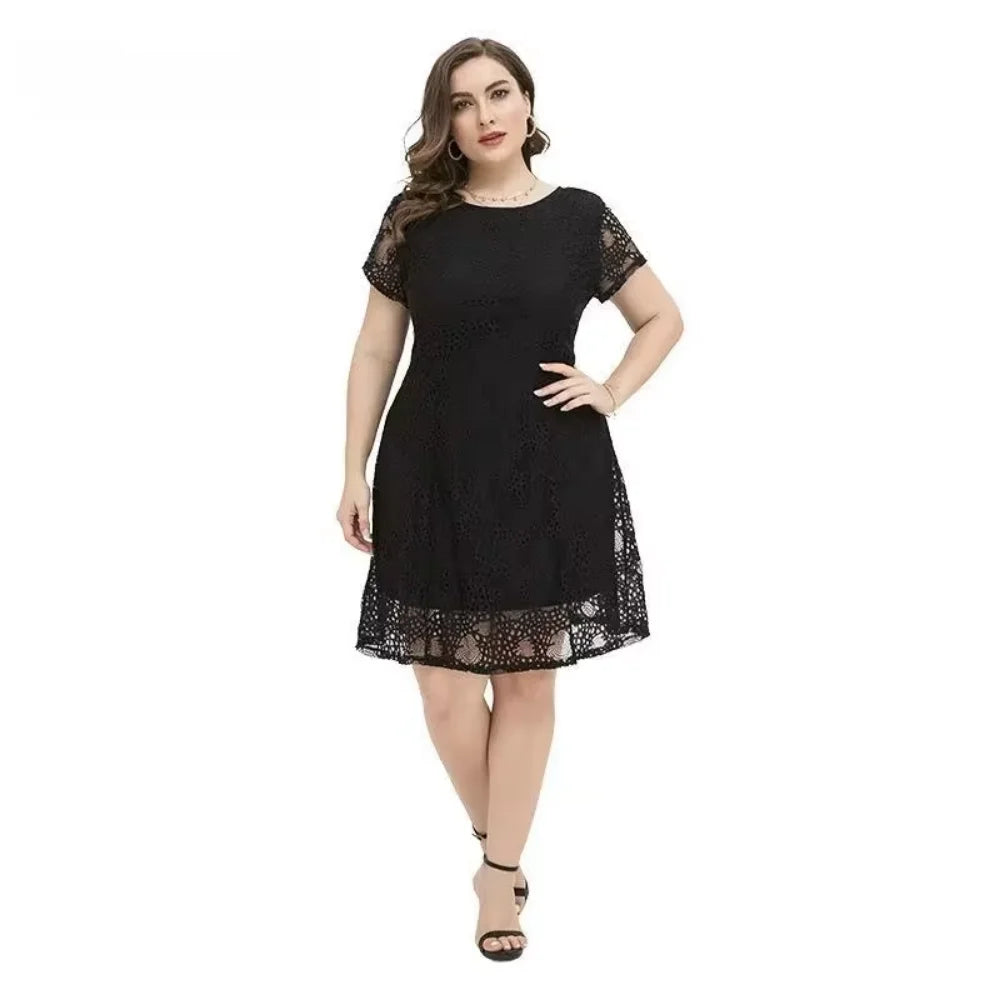 Plus size dress for chubby sisters, round neck, slimming style, elegant 