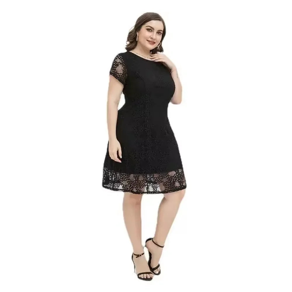 Plus size dress for chubby sisters, round neck, slimming style, elegant 