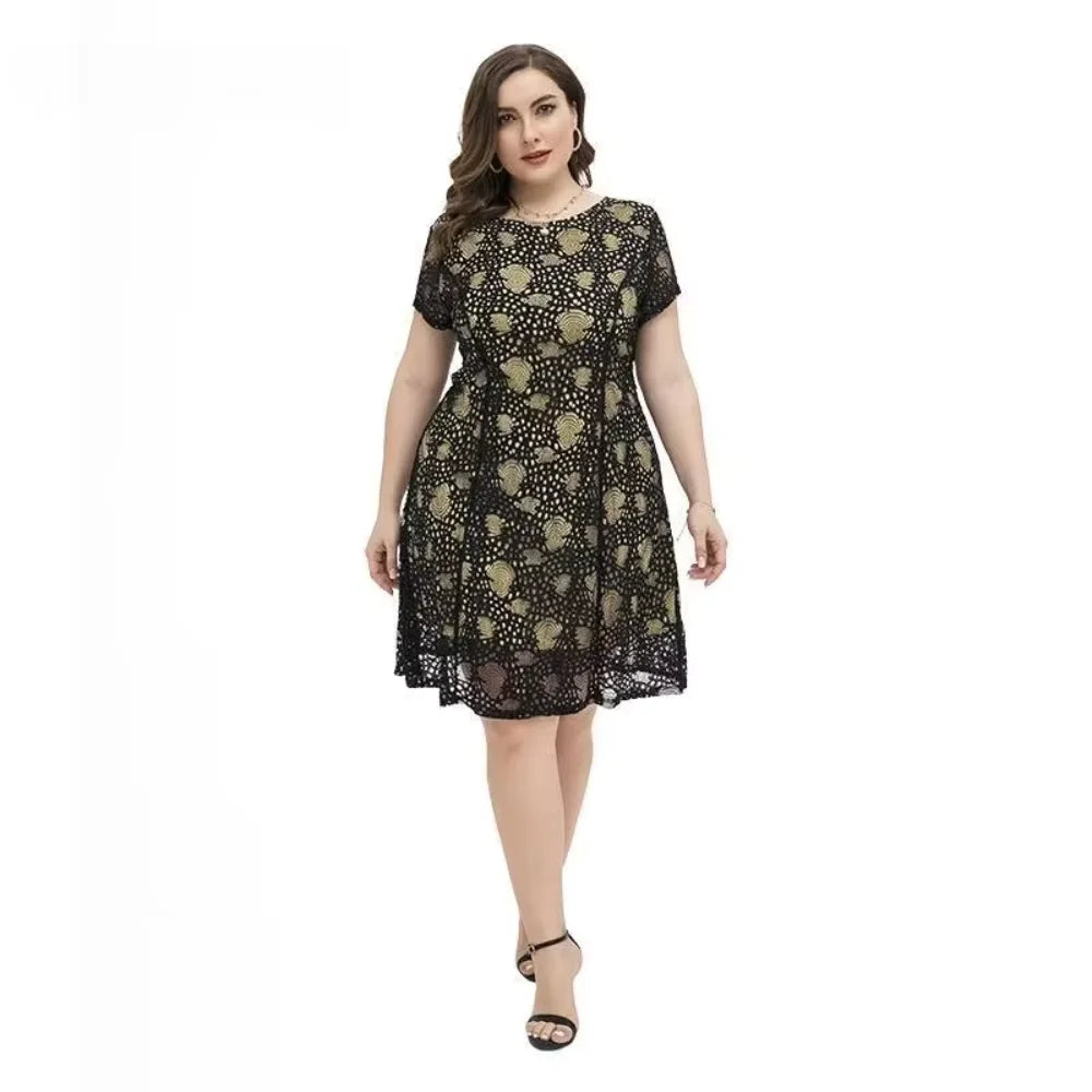 Plus size dress for chubby sisters, round neck, slimming style, elegant 