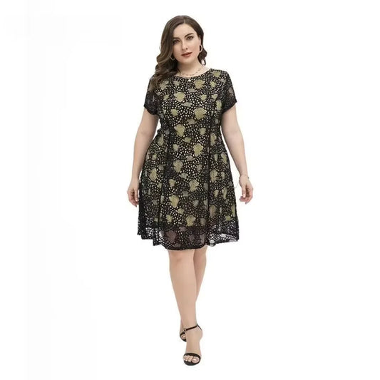Vestido tamanho grande para irmãs gordinhas, gola redonda, estilo emagrecedor, elegante