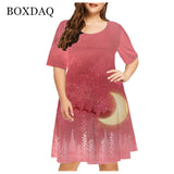 Vestido rojo holgado con estampado navideño para mujer, Navidad, muñeco de nieve, copo de nieve, alce, manga corta, talla grande, divertido, bonito, a la moda, 6XL 