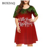 Vestido rojo holgado con estampado navideño para mujer, Navidad, muñeco de nieve, copo de nieve, alce, manga corta, talla grande, divertido, bonito, a la moda, 6XL 
