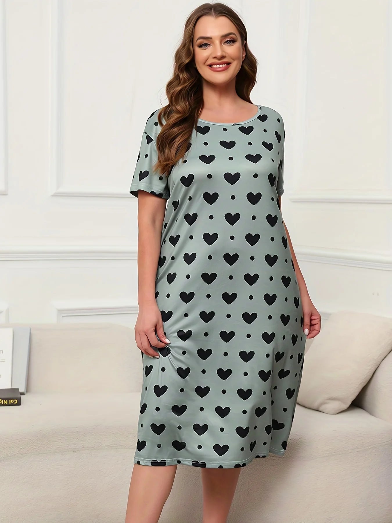 Vestidos de talla grande, camisola microelástica, jersey de manga corta con cuello redondo, vestidos extragrandes para mujer, ropa de casa 