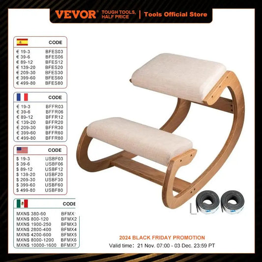 Vevor Ergonomic Kneeling Chair Stool with Thick Cushion Home Office Chair Improving Body Posture Rocking Wood Knee Computer Chair 