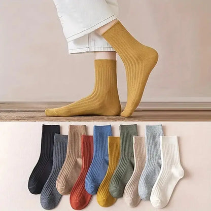 Calcetines deportivos cómodos con rayas de colores vibrantes, suaves, transpirables, clásicos, para uso diario (5 pares, 10 pares) 
