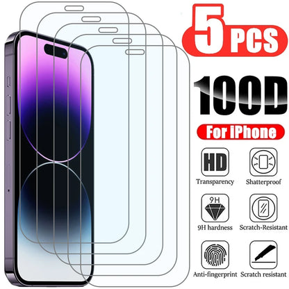 Vidro Temperado para iPhone, Protetor de Tela para iPhone 11, 12, 13 Pro, XR, X, XS Max, 14 Pro Max, Mini 7, 8, 6, 6S Plus, 5S, SE, 5 PCes