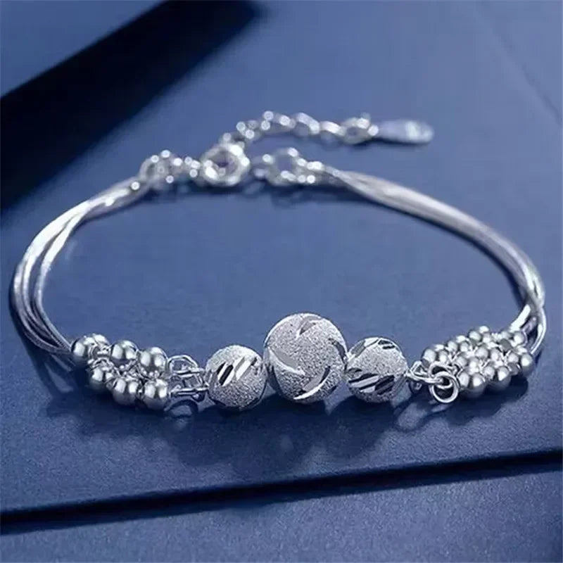 Vintage 925 Sterling Silver Bracelet for Women, Original Lucky Beads Ball, Adjustable Bracelets, Designer Jewelry, Luxury Gifts 