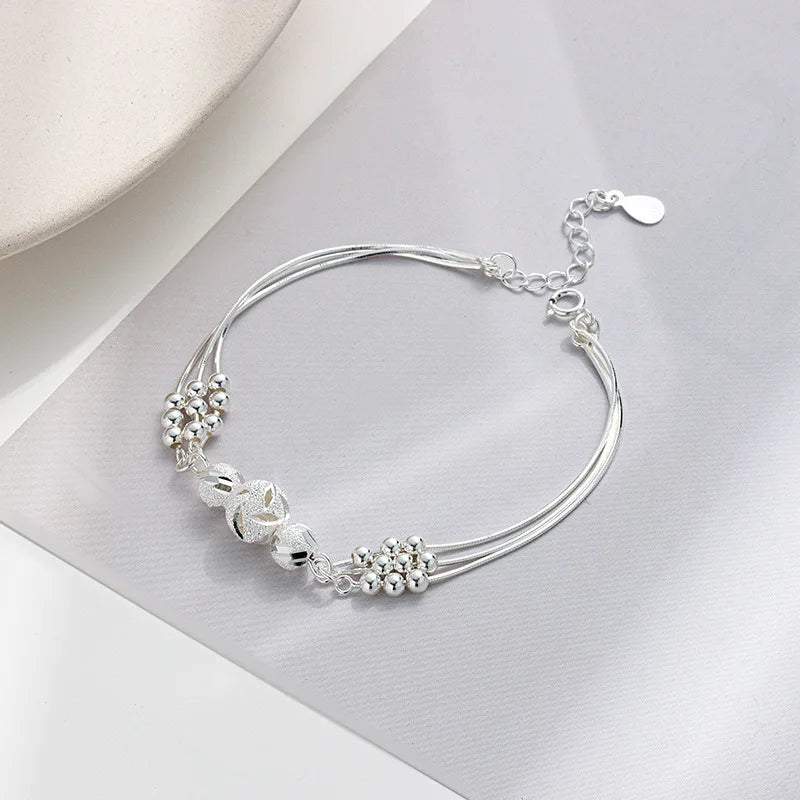 Vintage 925 Sterling Silver Bracelet for Women, Original Lucky Beads Ball, Adjustable Bracelets, Designer Jewelry, Luxury Gifts 