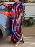 Vonda-Vestido maxi feminino boêmio de meia-sopro, túnico grande, longo, casual, vintage, estampado, tamanho grande, 5XL, verão, 2024