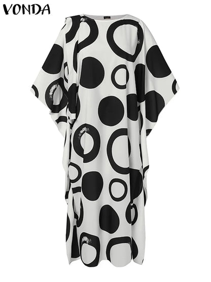 Vestido largo bohemio Vonda para mujer, estampado, con mangas 3/4 y borlas, informal, holgado, plisado, talla grande, otoño 2024 