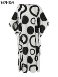 Vonda-vestido maxi estampado feminino, vestido longo boêmio, 3/4 de manga de taco, casual solto, plissado, grandes dimensões, tamanho grande, outono, 2024