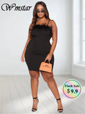 Wmstar - Vestido mini de plumas sin mangas para mujer, sexy, negro, elástico, talla grande, ropa de verano, venta al por mayor, envío directo 