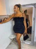 Wmstar - Vestido mini de plumas sin mangas para mujer, sexy, negro, elástico, talla grande, ropa de verano, venta al por mayor, envío directo 