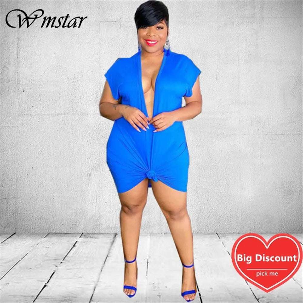 WMSTAR Vestidos sexis de talla grande para mujer, 4XL, 5XL, escote en V profundo, minivestido deportivo para club, ropa de verano, envío directo al por mayor 