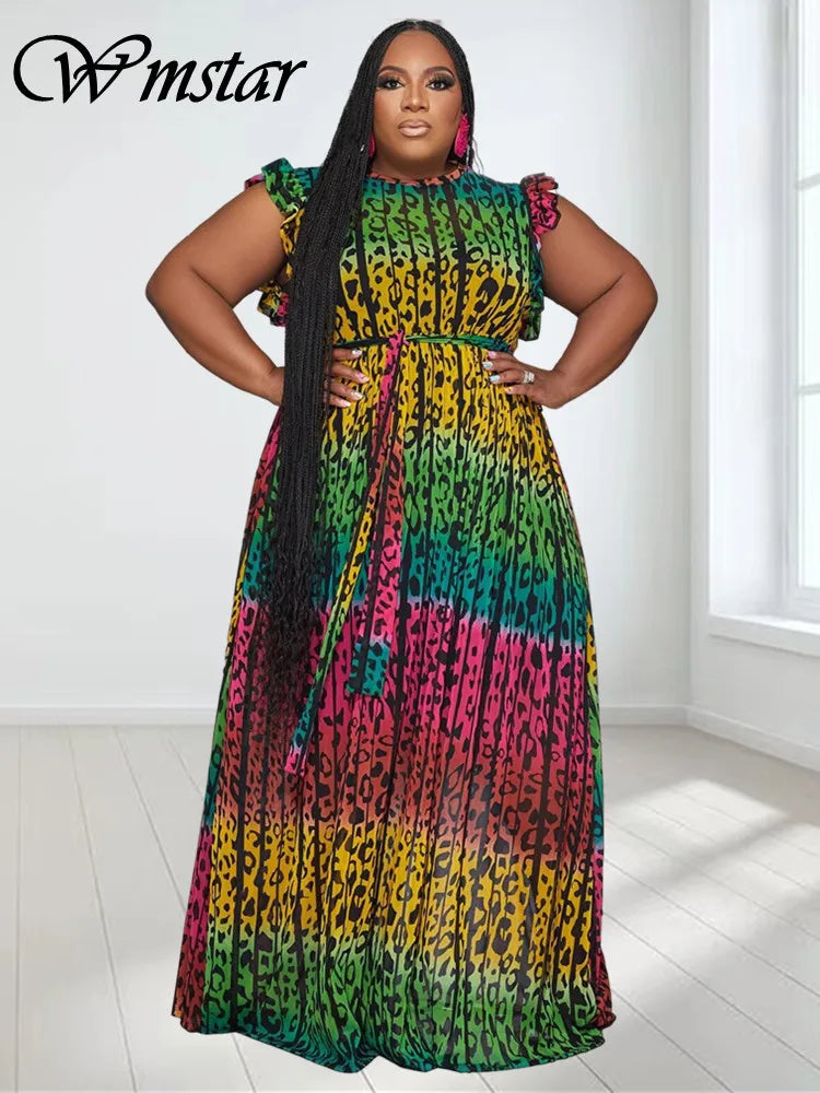 Wmstar Women Printed Sleeveless Loose Stretch Dress Plus Size Dresses Elegant Summer Holiday Wholesale Dropshipping 