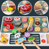Juego de parrilla de madera para niños, experiencia de cocina Montessori, simulación de comida, juguetes de madera, regalo 