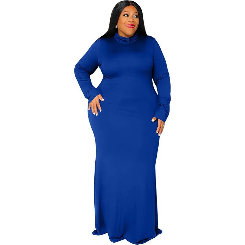 WSFEC XL-5XL Plus Size Dresses For Women Clothing 2022 Autumn Winter Solid Long Sleeve Bodycon Sexy Casual Long Dress Dropshipping 