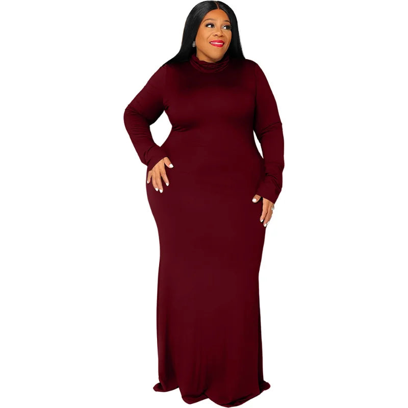 WSFEC XL-5XL Plus Size Dresses For Women Clothing 2022 Autumn Winter Solid Long Sleeve Bodycon Sexy Casual Long Dress Dropshipping 