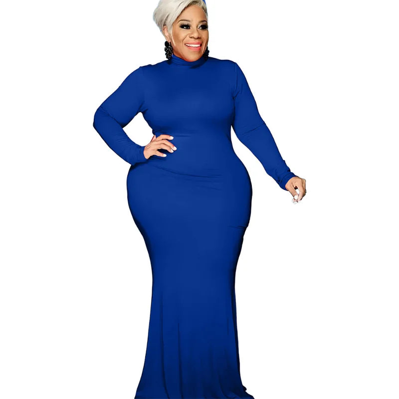 WSFEC XL-5XL Plus Size Dresses For Women Clothing 2022 Autumn Winter Solid Long Sleeve Bodycon Sexy Casual Long Dress Dropshipping 