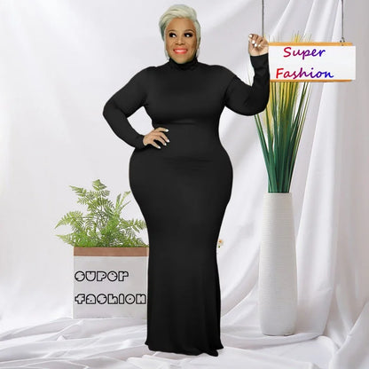 WSFEC Vestidos de talla grande XL-5XL para mujer, ropa de otoño invierno 2022, liso, manga larga, ajustado, sexy, informal, largo, envío directo 